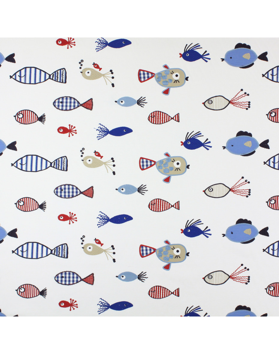 Bavlna pre deti - vyšívané  morské rybky Marine